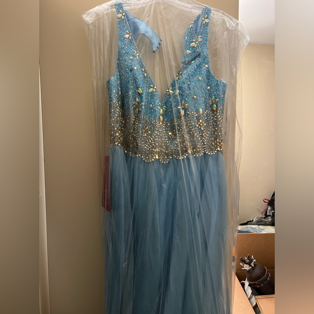 NWT blue and gold prom dress